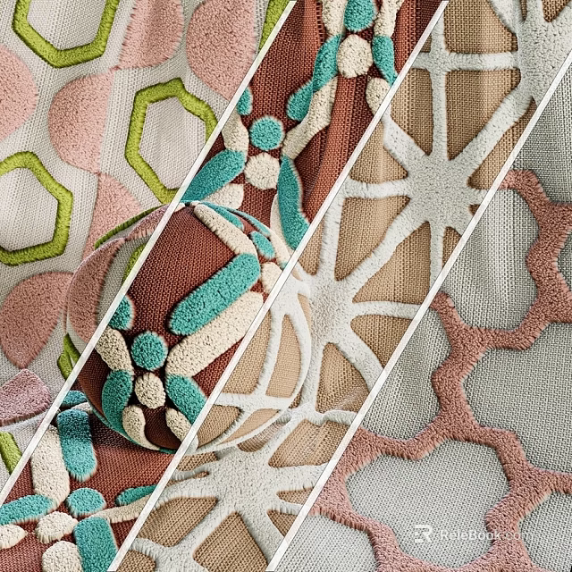 Decorative Textile Components With Intricate Geometric Patterns And Colorful Textures 3d model 