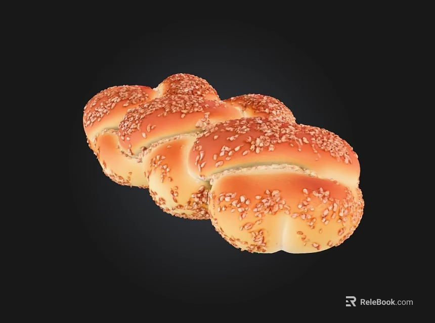 Freshly Baked Braided Bread With Golden Brown Surface And Sesame Seeds 3d model 