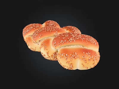 Freshly Baked Braided Bread With Golden Brown Surface And Sesame Seeds 3d model