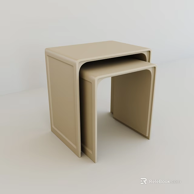 Modern Minimalist Beige Square Stools With Nested Stackable Design And Smooth Surface 3d model 