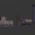 Vintage Steam Train With Wooden Cart Barrel Metal Engine Wheels And Chimney