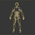 Futuristic Armored Character Suit In Blue Silver With Yellow Accents And Standing Pose