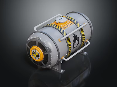 Cylindrical Gray Equipment With Yellow Black Warning Stripes And Circular Component Metal Stand 3d model