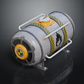 Cylindrical Gray Equipment With Yellow Black Warning Stripes And Circular Component Metal Stand
