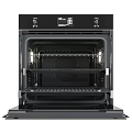 Sleek Black Built-in Kitchen Oven with Open Door and Illuminated Interior Racks Design
