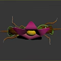 Plant with Pink Star Shaped Flower Yellow Center and C Shaped Vines Brown Roots on Gray Background