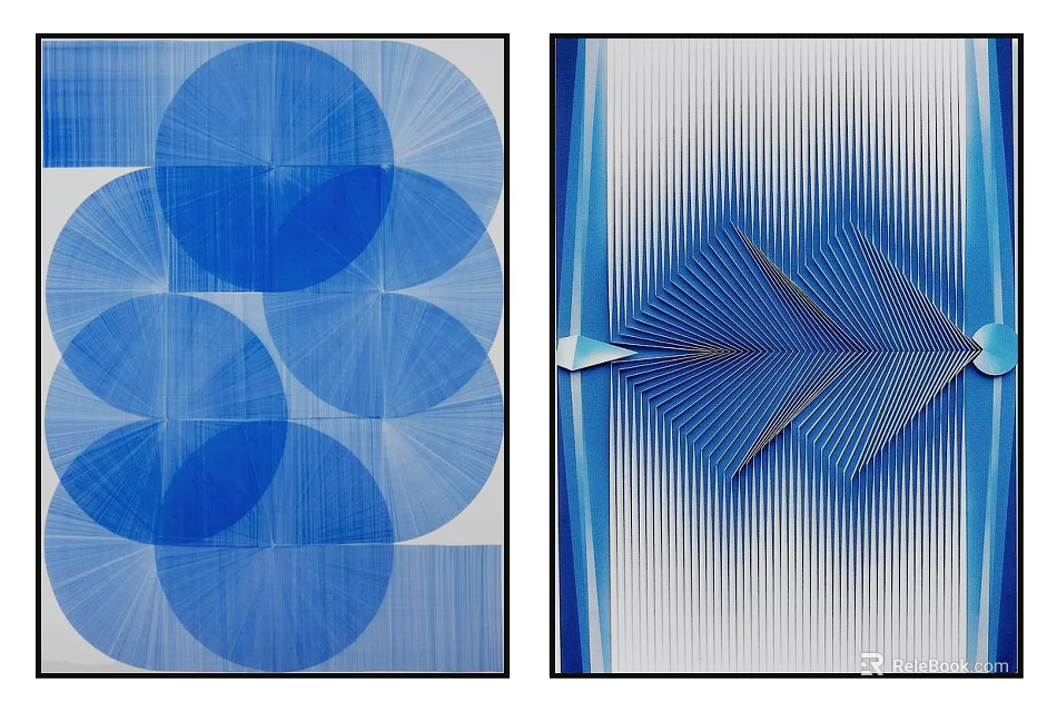 Modern Abstract Painting Featuring Blue Tones Circular Patterns And Radiating Lines 3d model