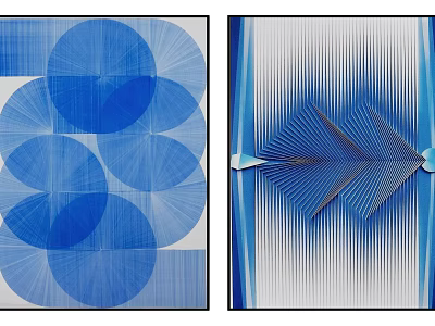 Modern Abstract Painting Featuring Blue Tones Circular Patterns And Radiating Lines 3d model