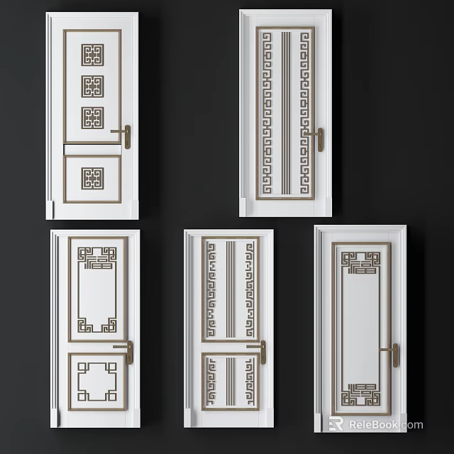 Traditional Chinese Side-Hinged Doors With White Panels Carved Patterns And Various Styles 3d model 