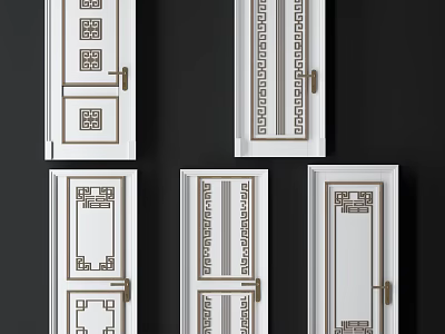 Traditional Chinese Side-Hinged Doors With White Panels Carved Patterns And Various Styles 3d model