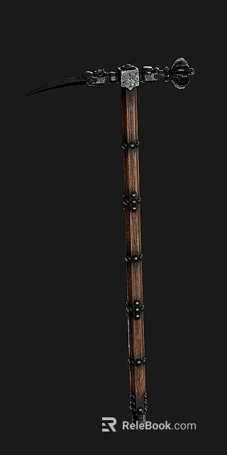 Handcrafted Wooden Long Weapon Featuring Black Metal Decorative Accents And Classic Design Details 3d model 