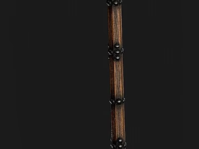 Handcrafted Wooden Long Weapon Featuring Black Metal Decorative Accents And Classic Design Details 3d model