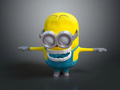Cheerful Minion Character From Despicable Me With Yellow Body Silver Goggles And Open Arms 3d model