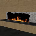Modern Fireplace Interior Design With Wooden Cabinets Textured Backsplash And Burning Flames