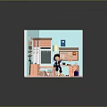 Child playing in a cozy colorful bedroom with desk toys books window rug and decorations