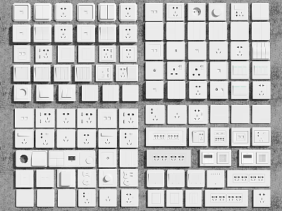 Various White Switch Panels With Different Designs And Functions For Home Use 3d model