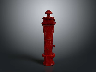 Red Decorative Household Column Ornament with Intricate Carvings and Ornate Top for Home Living Space 3d model