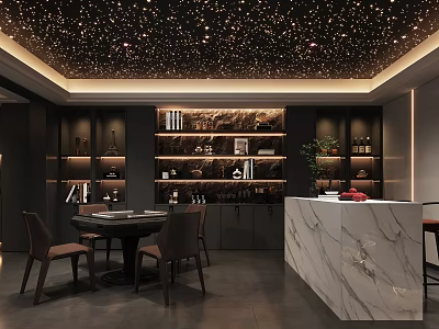 Modern Luxury Leisure Room With Starry Ceiling Marble Counter And Cabinets 3d model