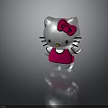 Hello Kitty Silver Figure In Pink Dress With Pink Bow And Waving Hand