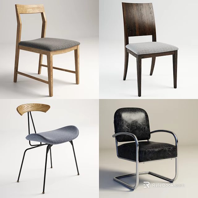 Stylish Accent Chairs with Wooden Frames Leather Seats and Metal Legs in Modern Design 3d model 
