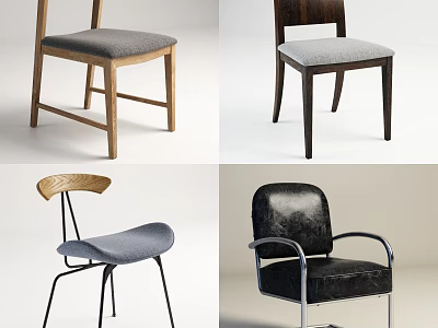 Stylish Accent Chairs with Wooden Frames Leather Seats and Metal Legs in Modern Design 3d model