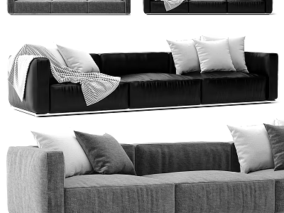 Modern Black And Gray Sofa With Pillows And Throw Blanket 3d model
