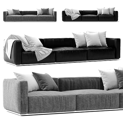Modern Black And Gray Sofa With Pillows And Throw Blanket 3d model