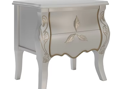 Elegant Light Silver Chest Of Drawers With Delicate Golden Leaf Carvings For Luxury Bedroom Storage 3d model