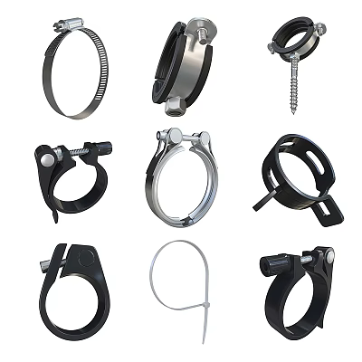 Various Types Of Pipe Clamps And Fasteners 3d model