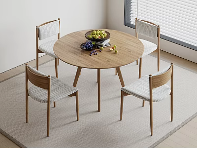 Nordic Cream Dining Table and Chair Dining Chair Round Solid Wood 3d model