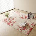 Square Carpet With Red Pink Plum Blossom Pattern Featuring Vase White Flowers Magazines Gray Cloth