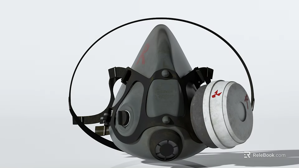 Professional Fire Fighting Equipment Gas Mask with Filter Canister and Secure Straps 3d model 