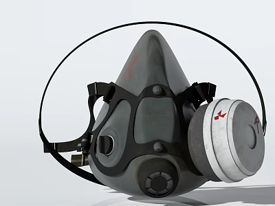 Professional Fire Fighting Equipment Gas Mask with Filter Canister and Secure Straps 3d model