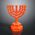 Orange Decorative Candelabra With Ornate Square Base And Curved Branches For Home Living