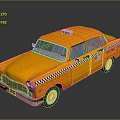 Vintage Yellow Taxi With Checkered Stripes American Flag Sticker On Shiny Surface