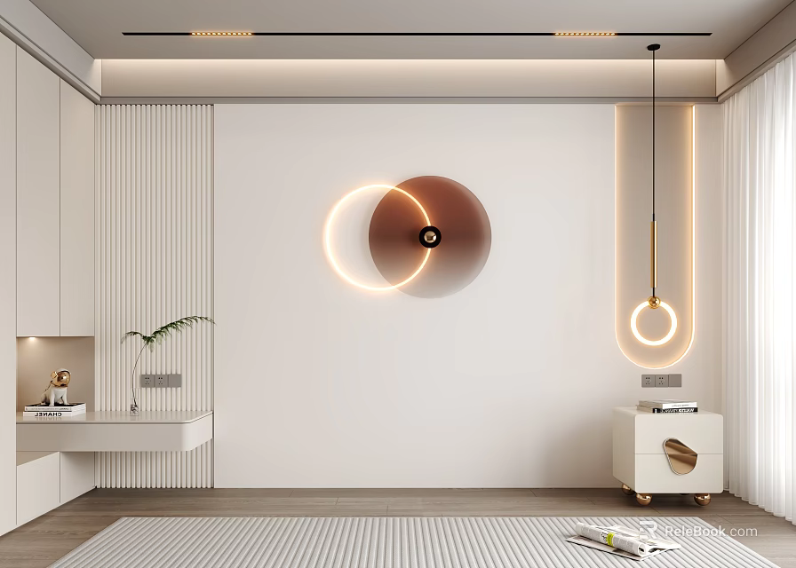 Modern Minimalist Background Wall With Illuminated Circular Decor In Living Room 3d model 