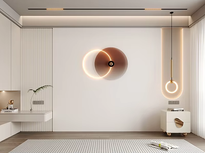 Modern Minimalist Background Wall With Illuminated Circular Decor In Living Room 3d model