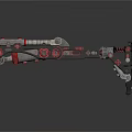 Mechanical Weapon With Intricate Metal Gears Red Accents And Industrial Design