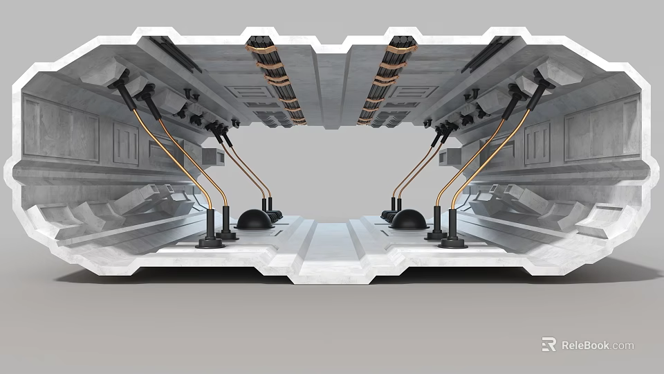 Industrial Equipment Internal Structure With Metal Frames Pipes And Mechanical Components 3d model 