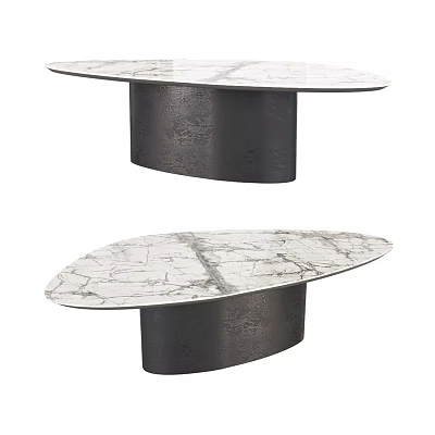 Oval Marble Coffee Table With Dark Metal Base And Natural Stone Veins 3d model