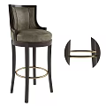 Elegant Bar Stools With Gray Upholstered Seats Dark Wooden Legs And Gold Footrest Rings