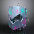 Mechanical Geometric Weapon With Gray Shell Pink Cyan Glowing Patterns And Lightning Symbols 3d model