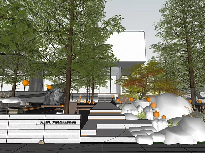 Garden Landscape Design With Trees Steps Rocks And Modern Building Elements 3d model
