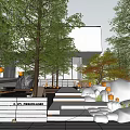 Garden Landscape Design With Trees Steps Rocks And Modern Building Elements