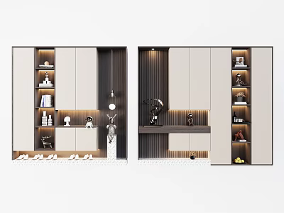 Modern Shoe Cabinet Design With Multiple Storage Shelves Decorative Items And Ambient Lighting 3d model