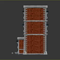 Cartoon Scene Of Red Brick Building With Multiple Floors Yellow Windows And Stone Steps