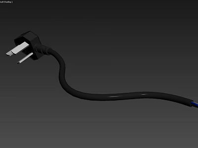 Black Electrical Power Plug With Flexible Cable And Three Prongs 3d model