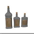 Transparent Glass Wine Bottles and Glasses with Cork Stoppers and Vintage Labels