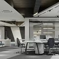 Modern Public Office Area With Open Layout Work Desks Office Chairs And Lighting Fixtures