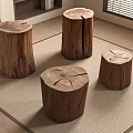 Set of Four Natural Wooden Stump Stools in Rustic Living Room Decor